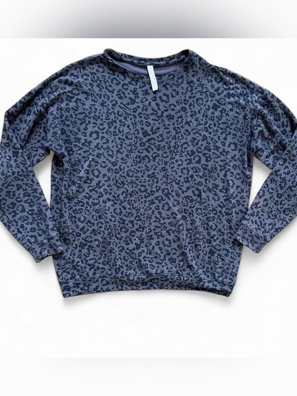 Athleta Grey and Black Leopard-Print Crewneck